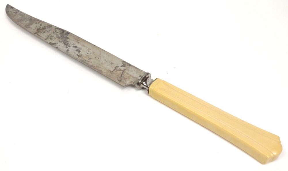 Vintage Butterscotch Bakelite Handle Stainless Steel Slicing Knife by Universal